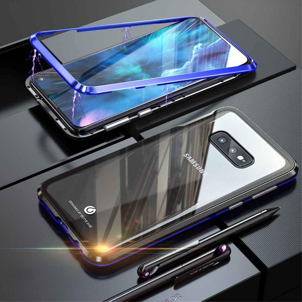 Image of Samsung Galaxy S10e Magnetische Alu Schutzhülle mit Panzer Glas Backcover (Magnet-Technologie) - Blau / Schwarz bei Apfelkiste.ch