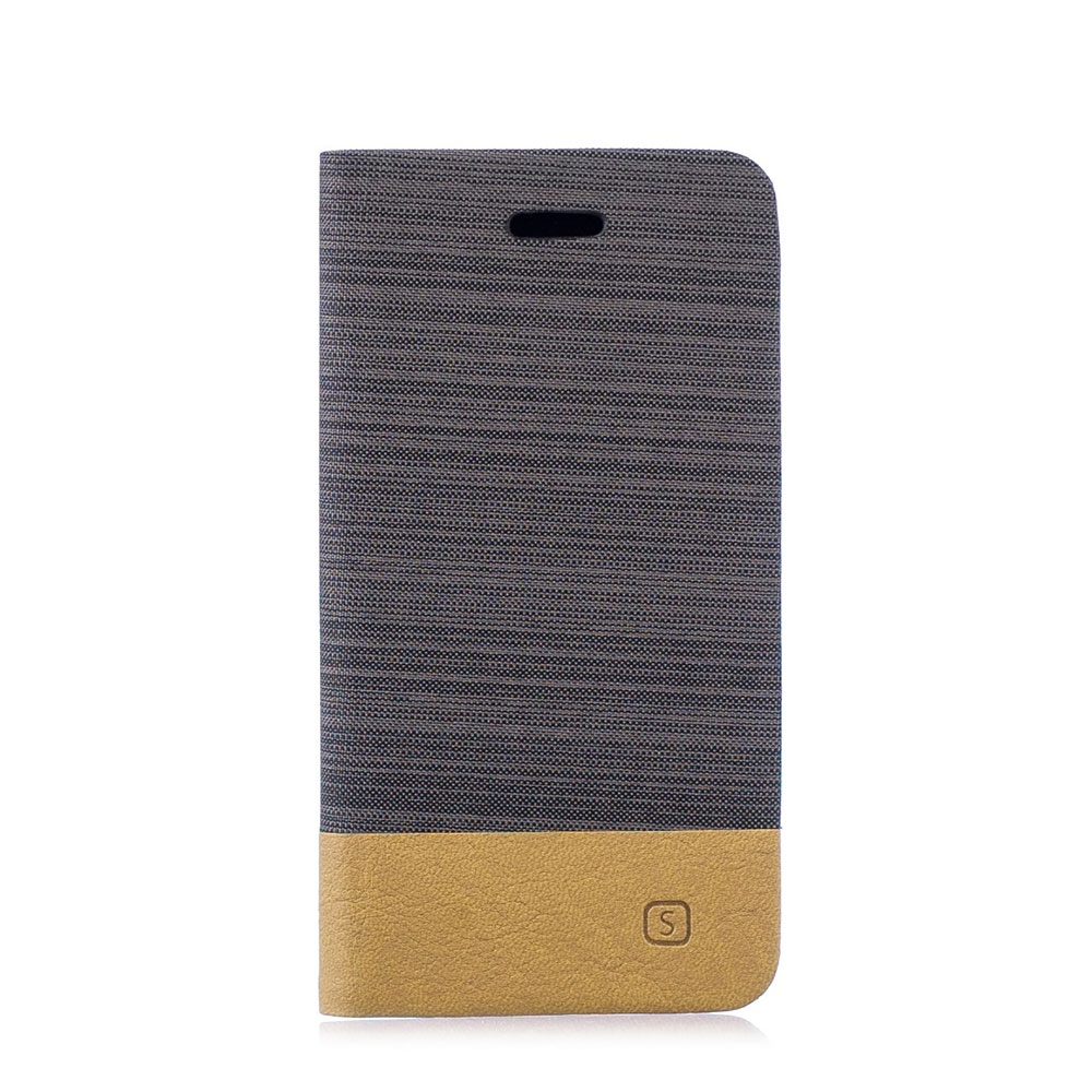 Samsung Galaxy S10e Tasche mit Kartenfach im Stoff Design - Dunkelgrau / Braun