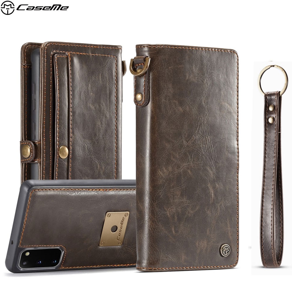 Samsung Galaxy S20 / S20 5G 3in1 Echtleder Wallet Tasche + Magnet Hülle Karten Etui + Trageschlaufe - Braun