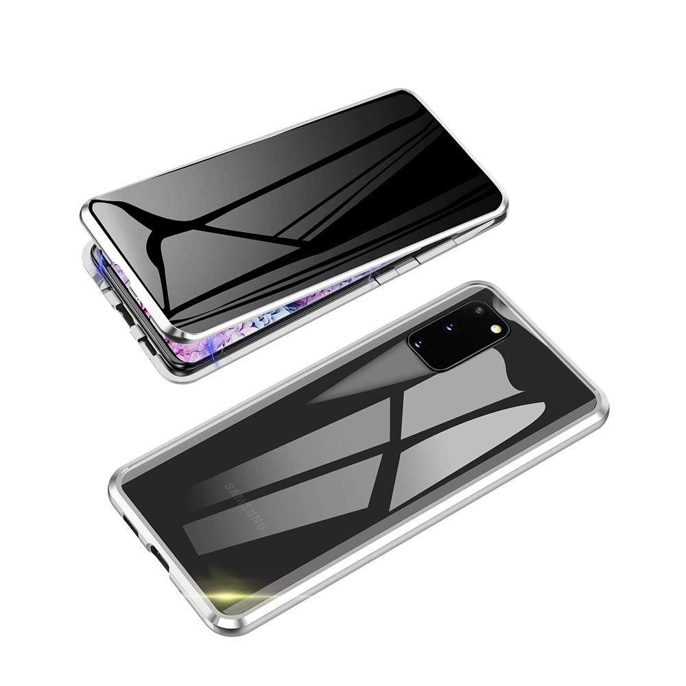 Image of Samsung Galaxy S20 / S20 5G Magnetische Alu Schutzhülle mit Panzer Glas Backcover + Privacy Displayschutz (Magnet-Technologie) - Silber bei Apfelkiste.ch