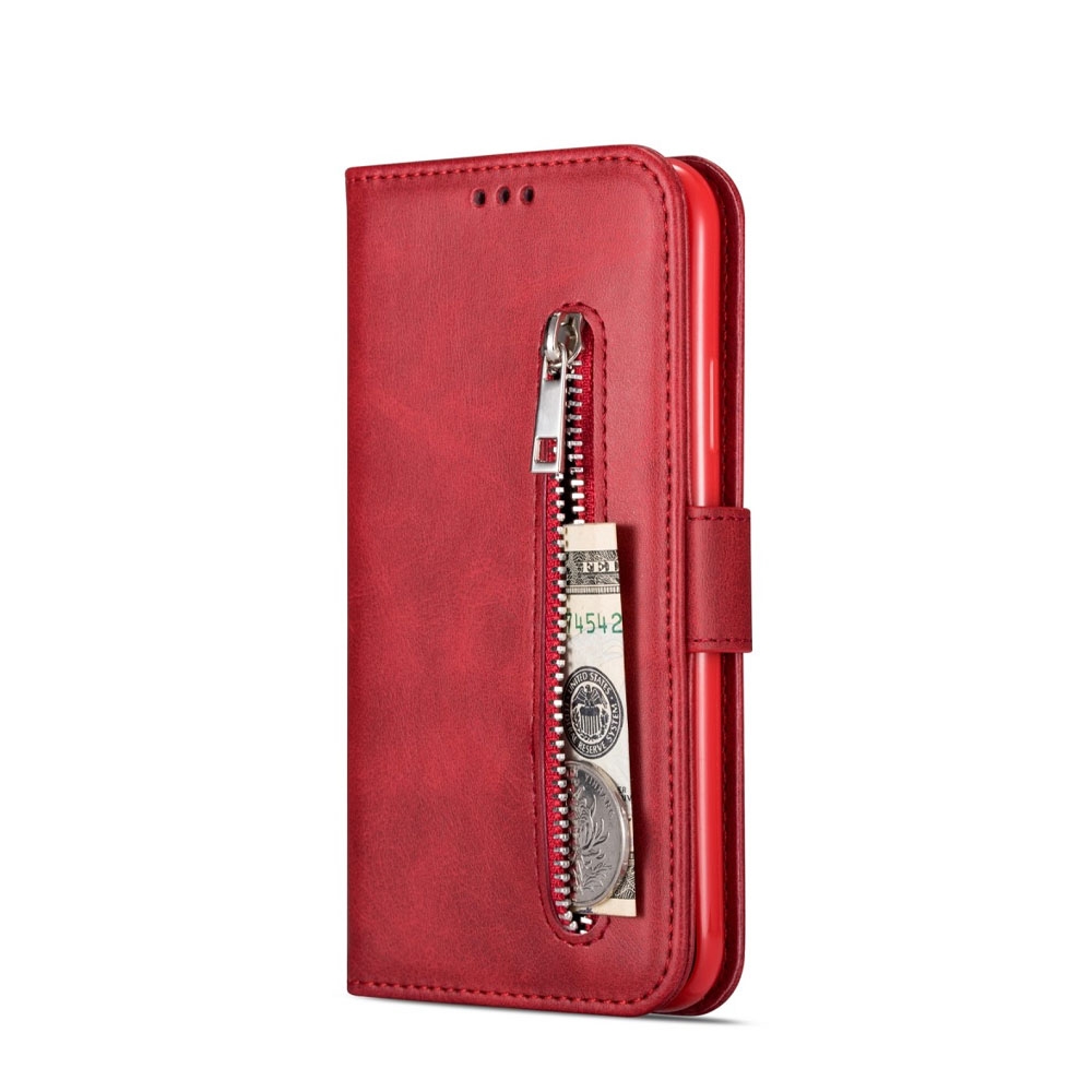 Samsung Galaxy S20+ Plus / S20+ Plus 5G Leder Tasche Flip Cover mit Reissverschluss - Rot