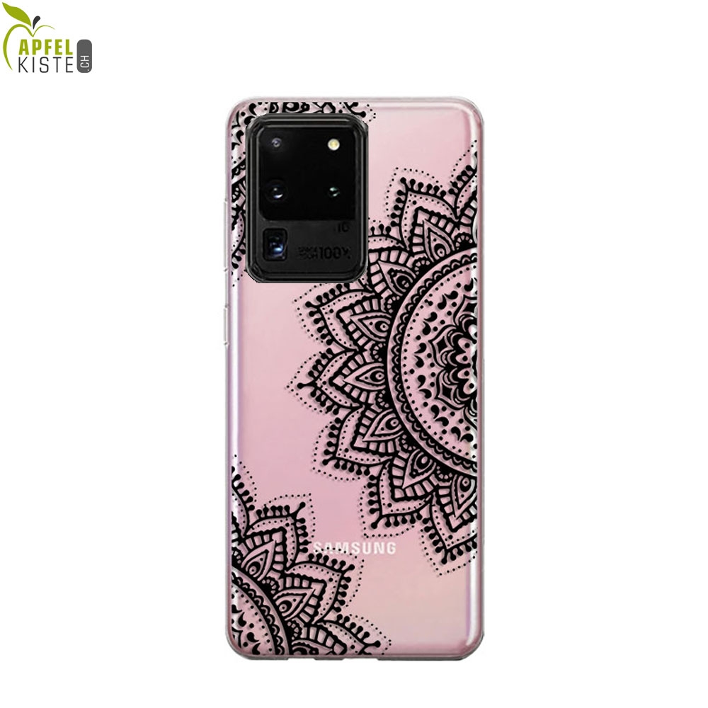 © - Samsung Galaxy S20 Ultra / S20 Ultra 5G Gummi Case Hülle Ultra Thin Henna Mandala - Transparent / Schwarz