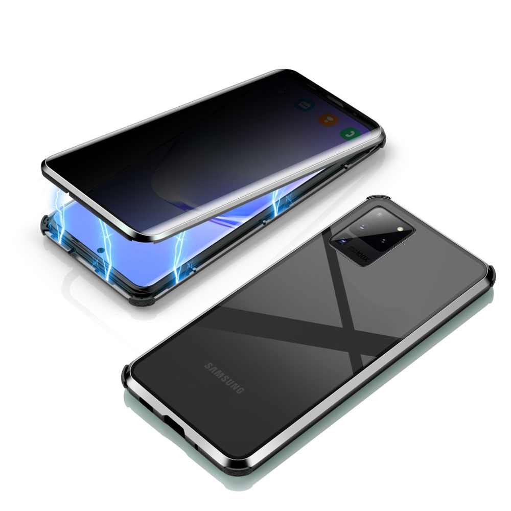 Image of Samsung Galaxy S20 Ultra / S20 Ultra 5G Magnetische Alu Schutzhülle mit Panzer Glas Backcover + Privacy Displayschutz (Magnet-Technologie) - Schwarz bei Apfelkiste.ch