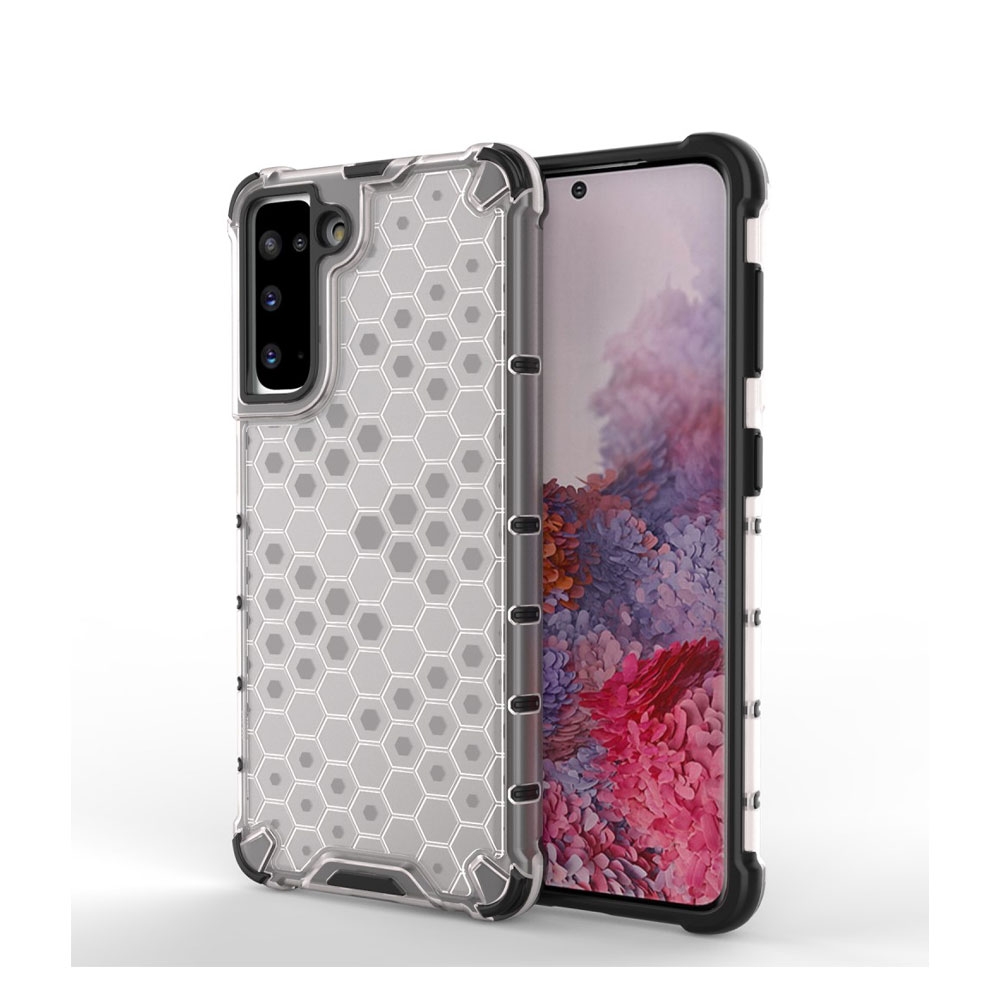 Image of Samsung Galaxy S21 5G Hybrid Hülle Air Cushion Fallschutz + Bumper im Waben Design - Transparent bei Apfelkiste.ch