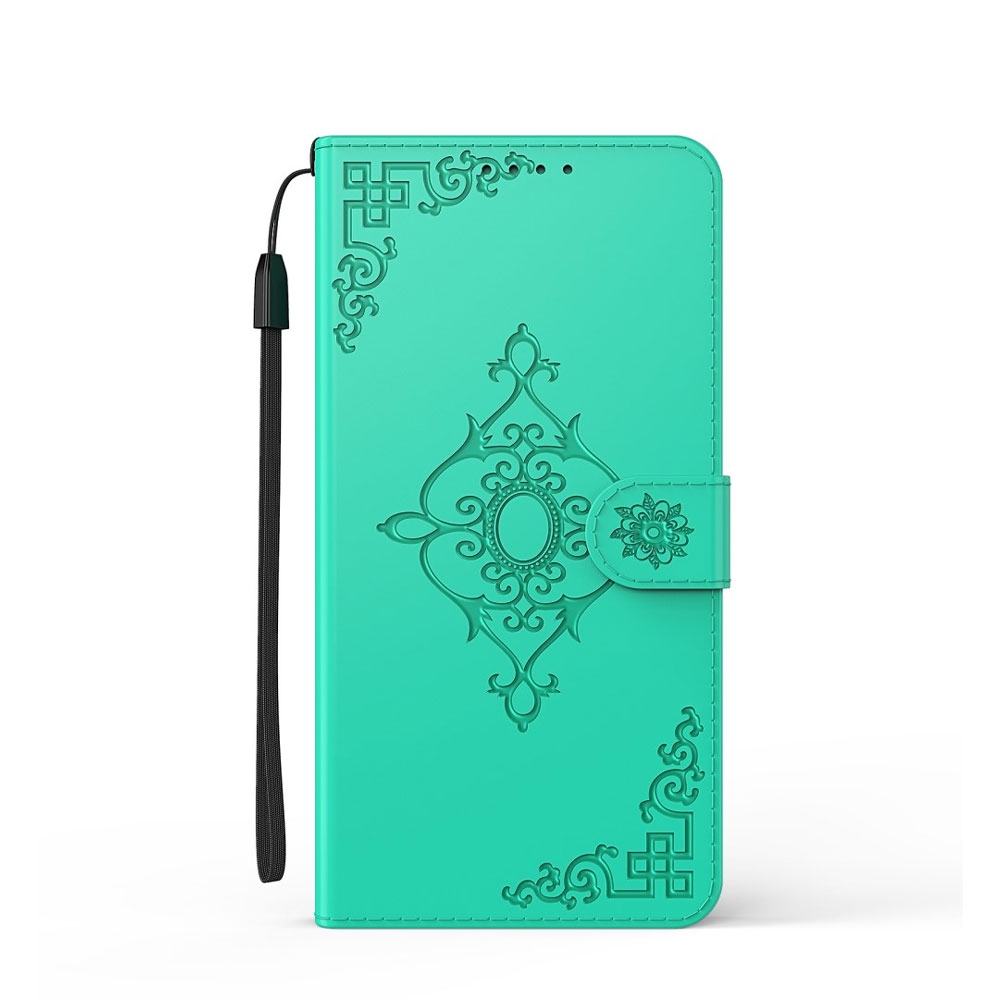 Image of Samsung Galaxy S21 5G Leder Tasche Flip Cover Ornament Imprint - Türkis bei Apfelkiste.ch