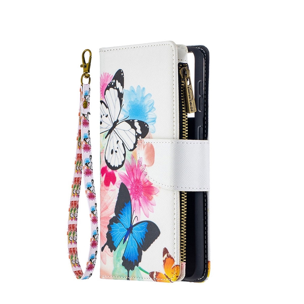 Image of Samsung Galaxy S21 5G Leder Wallet Etui Tasche mit 9 Kartenfächern + Münzfach - Blumen & Schmetterlinge bei Apfelkiste.ch