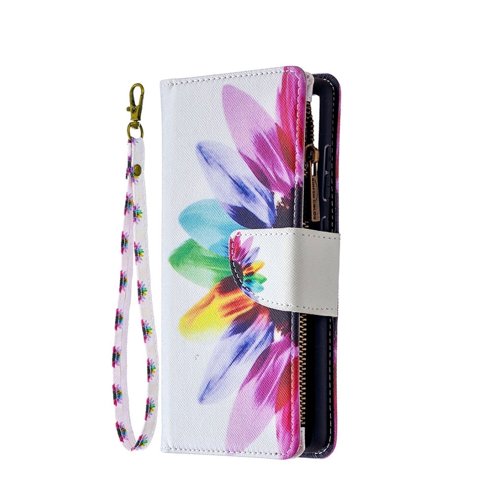 Image of Samsung Galaxy S21 5G Leder Wallet Etui Tasche mit 9 Kartenfächern + Münzfach - Sonnenblume bei Apfelkiste.ch