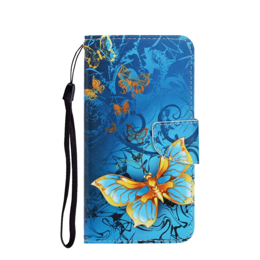 Image of Samsung Galaxy S21 FE 5G Leder Tasche Schmetterling - Blau / Gold bei Apfelkiste.ch