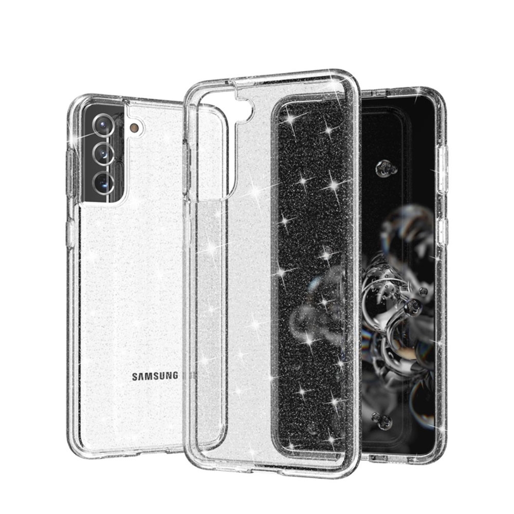 Image of Samsung Galaxy S21+ Plus 5G Hybrid Hardcase Schutzhülle im Glitzer Design - Silber / Transparent bei Apfelkiste.ch