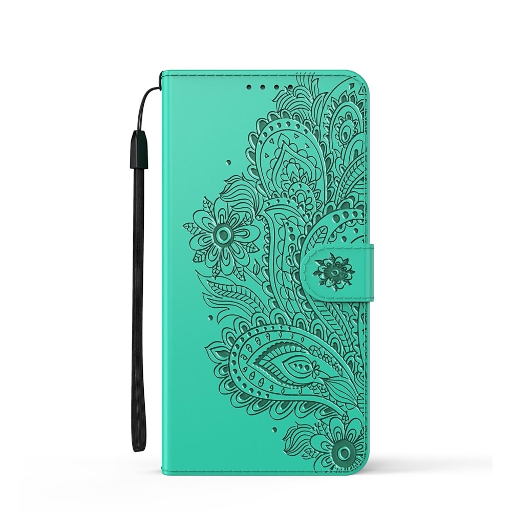 Image of Samsung Galaxy S21+ Plus 5G Leder Tasche Flip Cover Blumen Mandala Imprint - Türkis bei Apfelkiste.ch