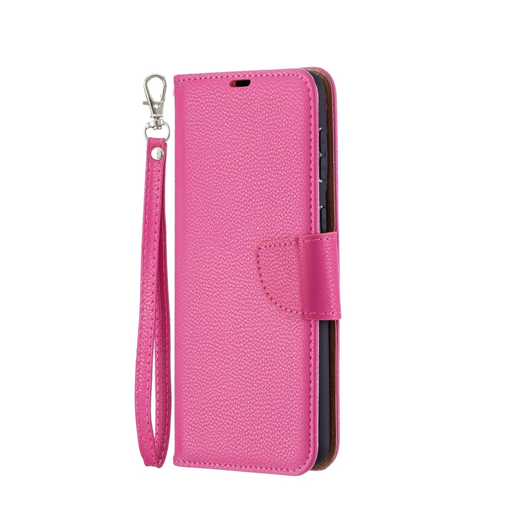 Image of Samsung Galaxy S21+ Plus 5G Leder Tasche Flip Cover im Litchi Look mit Kartenfach + Handschlaufe - Pink bei Apfelkiste.ch
