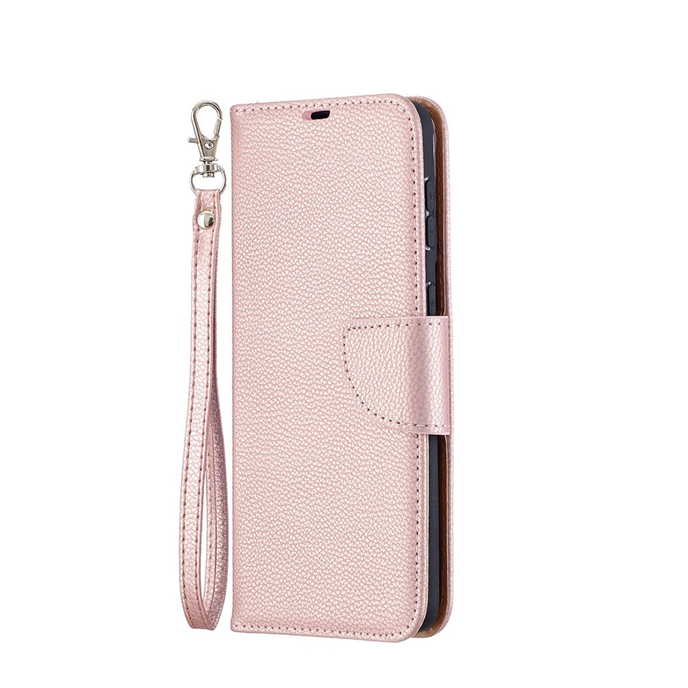 Image of Samsung Galaxy S21+ Plus 5G Leder Tasche Flip Cover im Litchi Look mit Kartenfach + Handschlaufe - Roségold bei Apfelkiste.ch