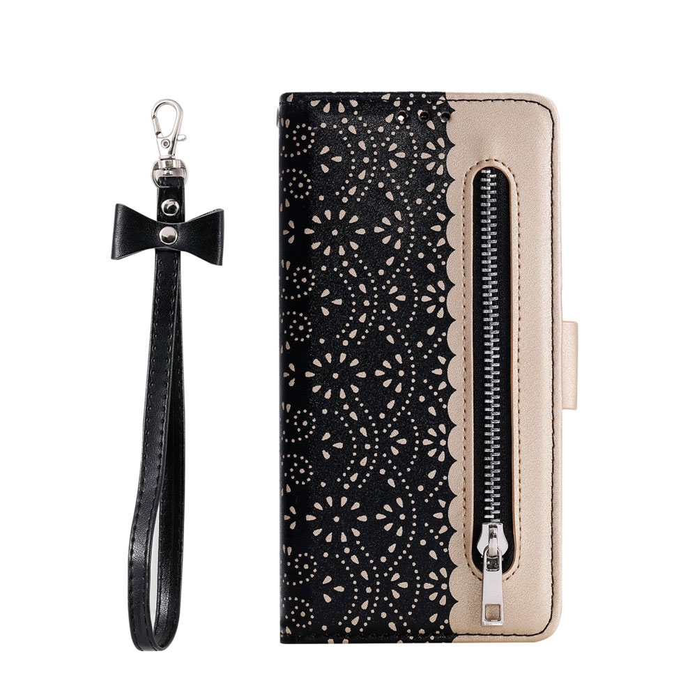 Image of Samsung Galaxy S21+ Plus 5G Leder Tasche Flip Cover mit Reissverschluss - Schwarz / Gold bei Apfelkiste.ch