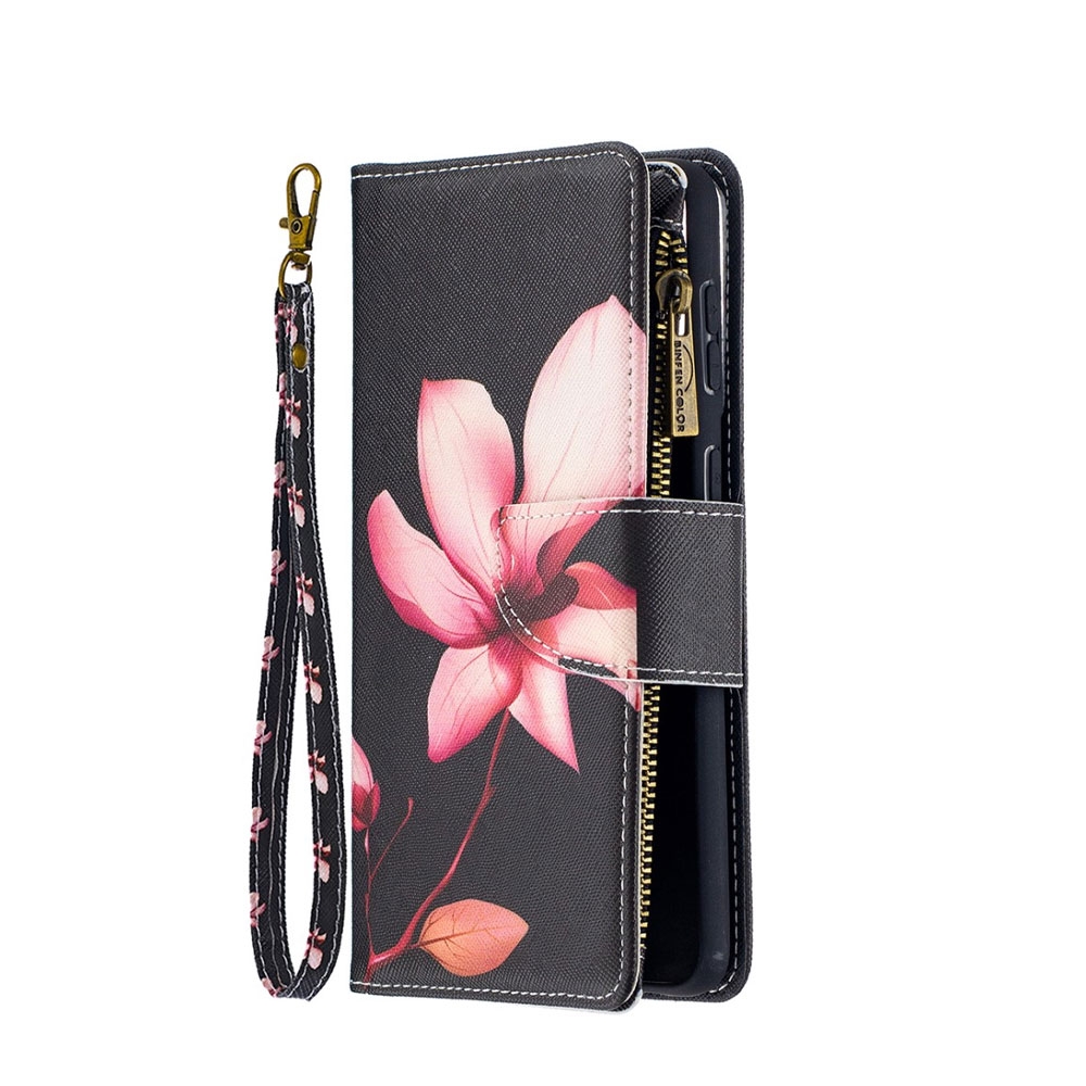 Image of Samsung Galaxy S21+ Plus 5G Leder Wallet Etui Tasche mit 9 Kartenfächern + Münzfach - Pinke Blume bei Apfelkiste.ch