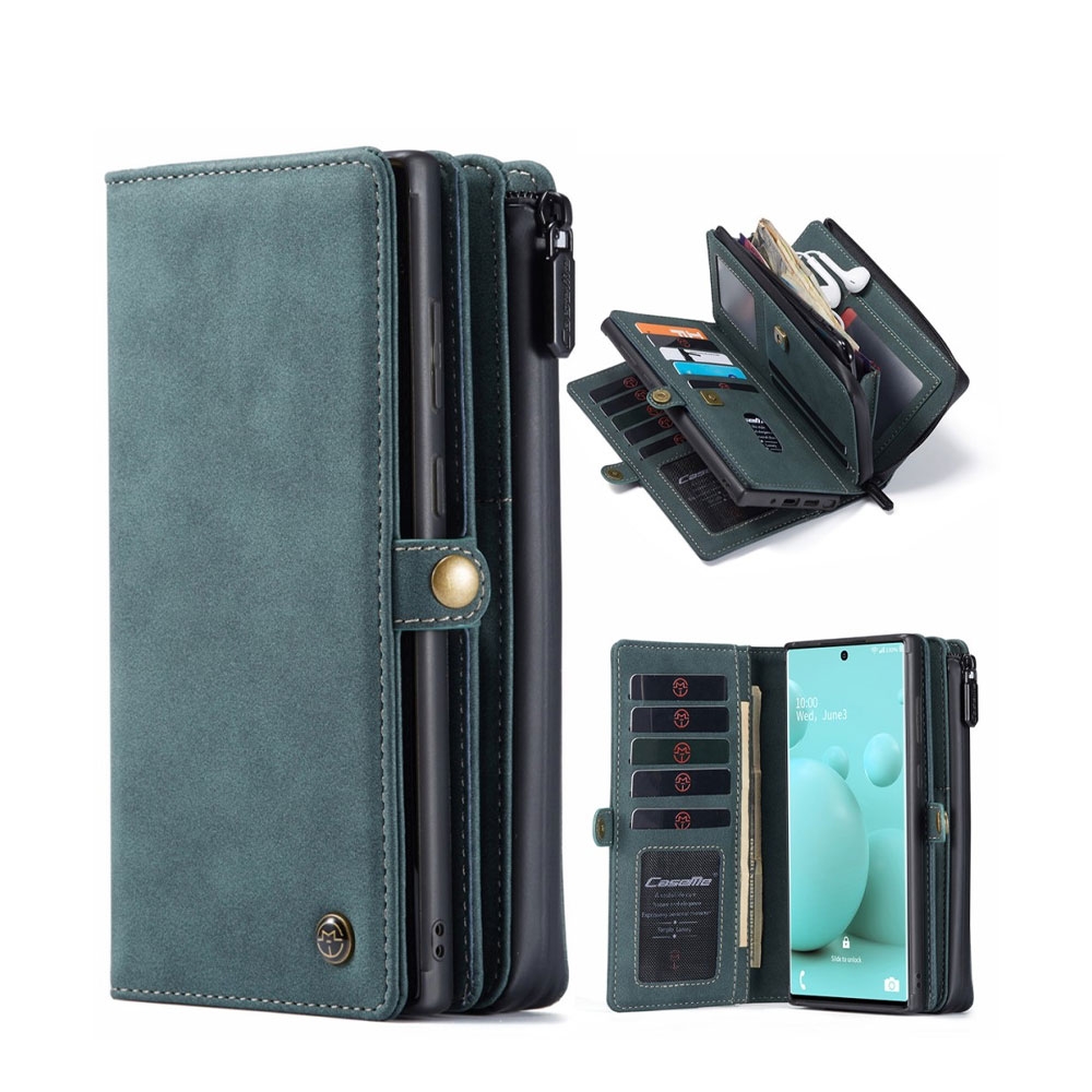 Image of Caseme - Samsung Galaxy S21 Ultra 5G 3in1 Leder Tasche + Magnet Hardcase Karten Etui - Blau / Grün bei Apfelkiste.ch