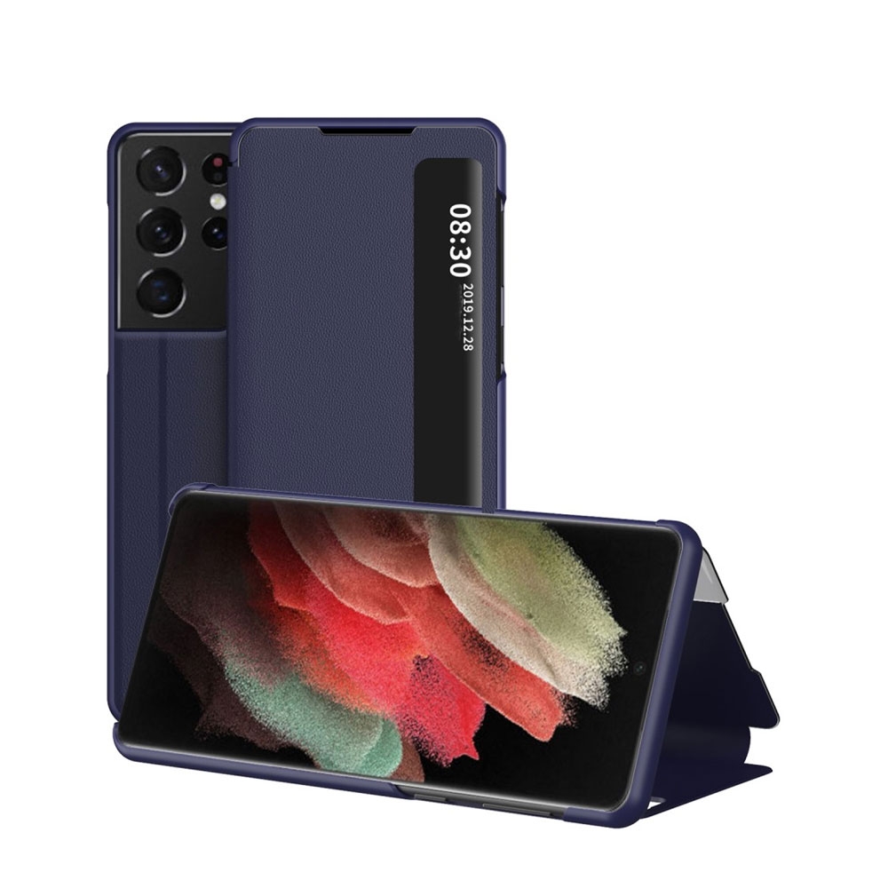 Image of Samsung Galaxy S21 Ultra 5G Leder Hülle Slim Window View Flip Case - Dunkelblau bei Apfelkiste.ch