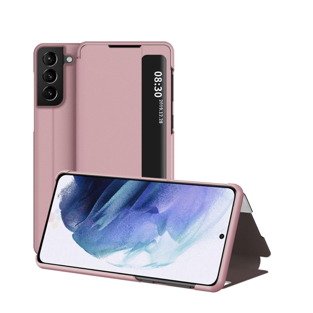 Image of Samsung Galaxy S21+ Plus 5G Leder Hülle Slim Window View Flip Case - Rosa bei Apfelkiste.ch