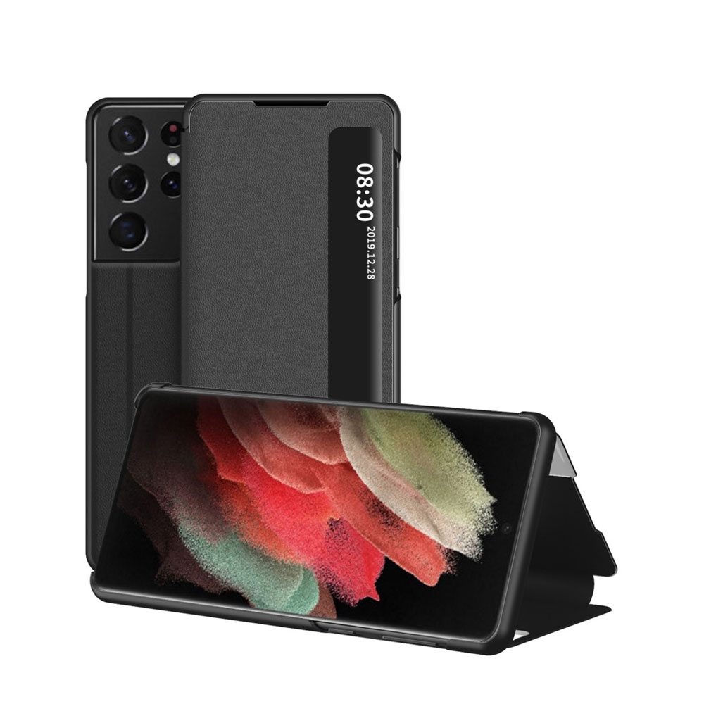 Image of Samsung Galaxy S21 Ultra 5G Leder Hülle Slim Window View Flip Case - Schwarz bei Apfelkiste.ch