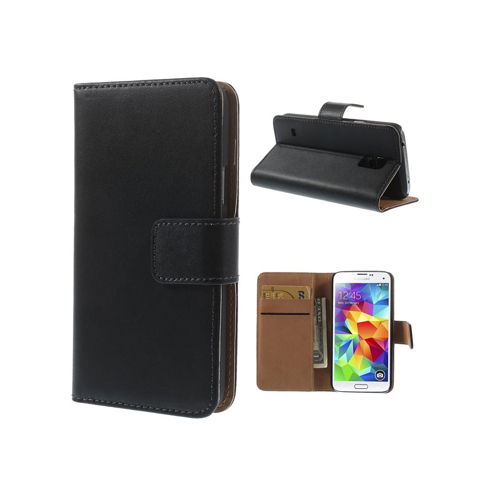 Image of Samsung Galaxy S5 Mini Echtleder Tasche Hülle Kartenetui - Schwarz bei Apfelkiste.ch
