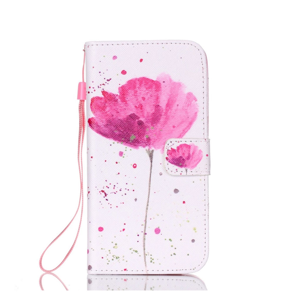 Samsung Galaxy S7 Edge Leder Tasche Flipcase mit Kartenfach + Handschlaufe - Pink Flower