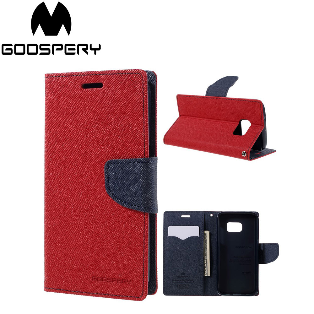 Mercury Goospery - Samsung Galaxy S7 Leder Tasche Flipcase - Rot / Dunkelblau
