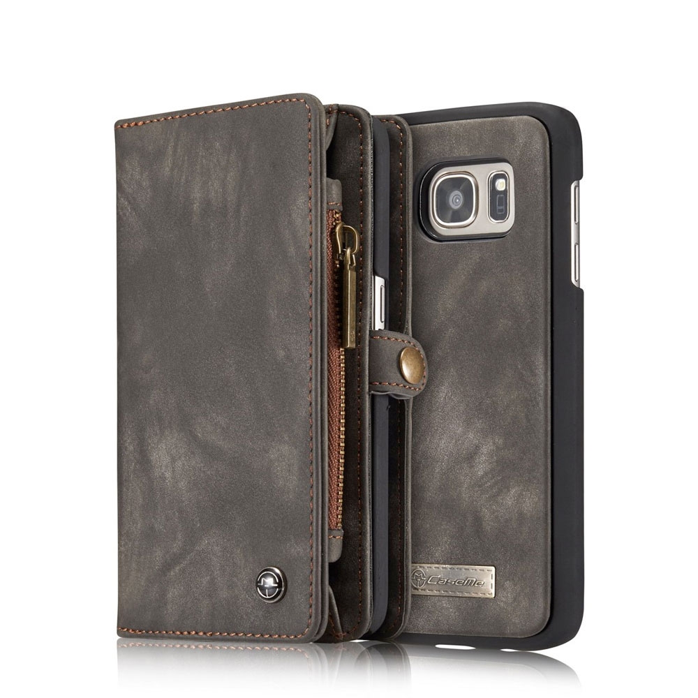 Image of Caseme - Samsung Galaxy S7 Leder Tasche Brieftasche (Wallet) + Kartenetui + Magnet Leder Case - Grau bei Apfelkiste.ch