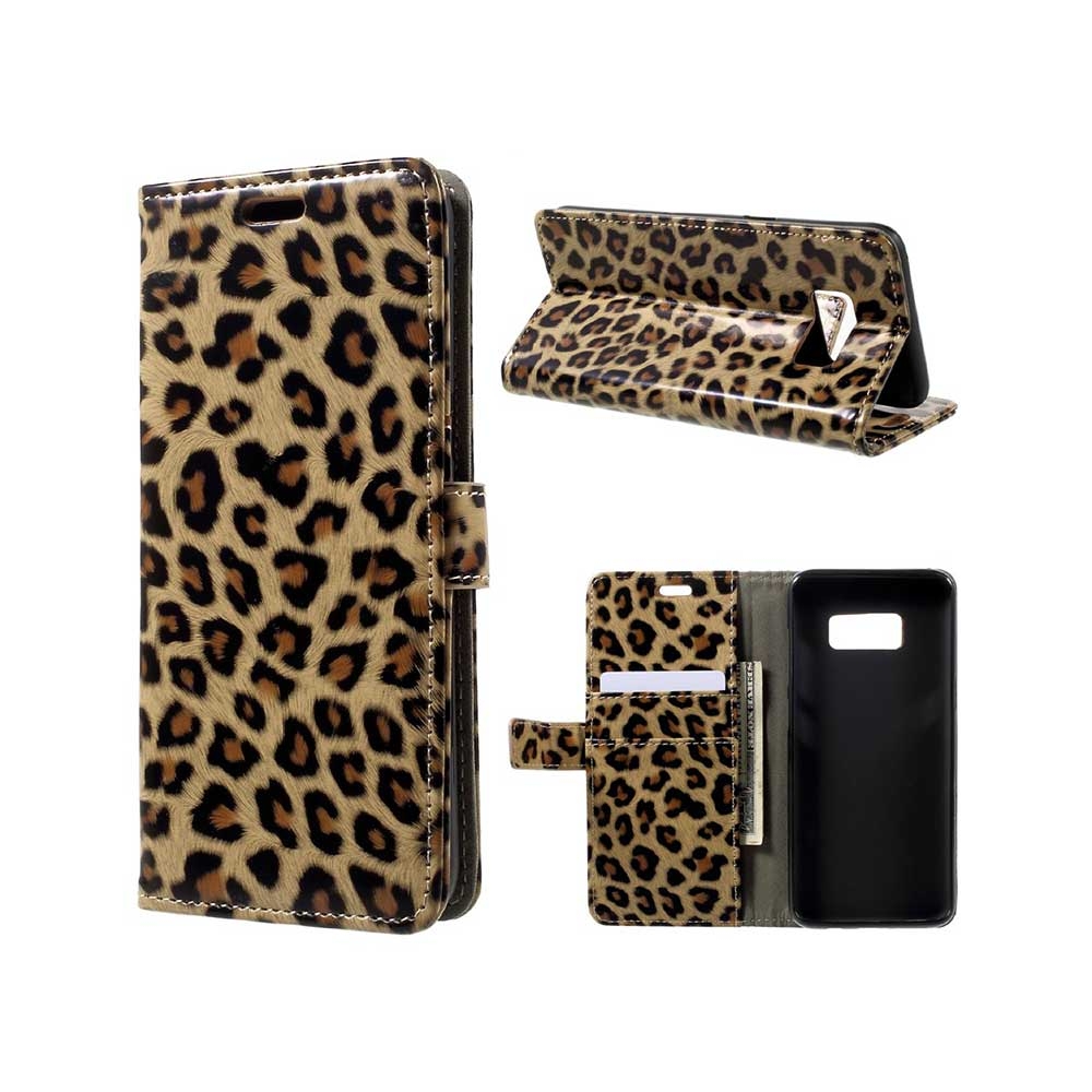 Image of Samsung Galaxy S8 Leder Flipcase Hülle Leopard - Braun bei Apfelkiste.ch