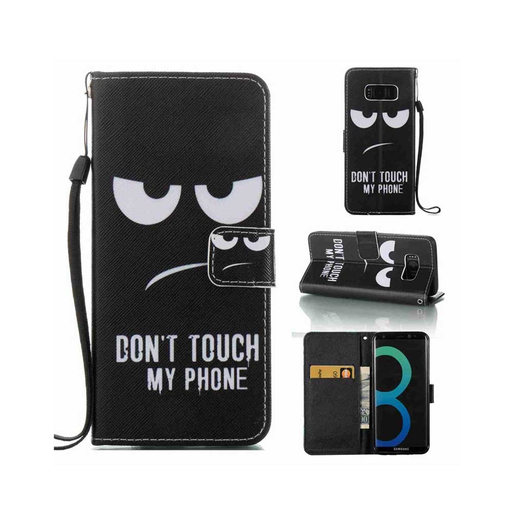 Image of Samsung Galaxy S8 Leder Tasche mit Kartenfächern Don't Touch My Phone - Schwarz bei Apfelkiste.ch