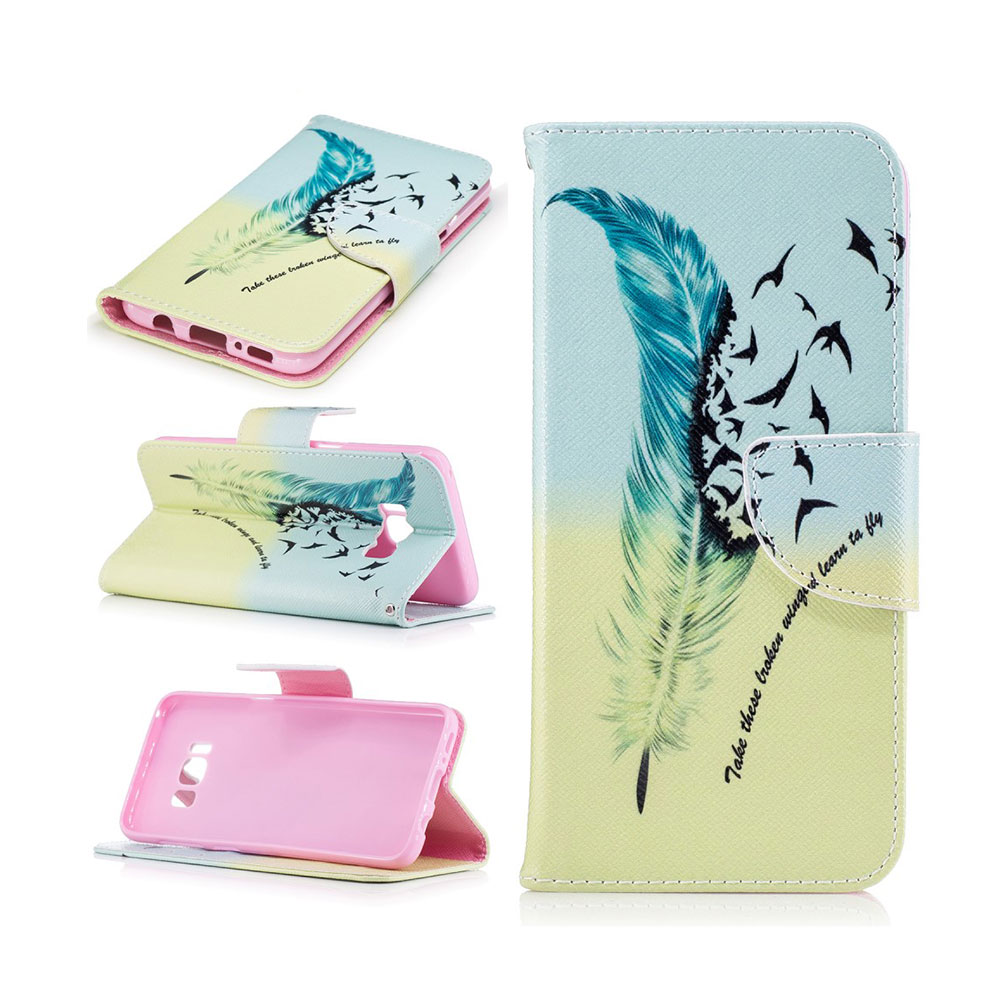 Image of Samsung Galaxy S8 Leder Tasche mit Kartenfächern - Feather & Birds bei Apfelkiste.ch