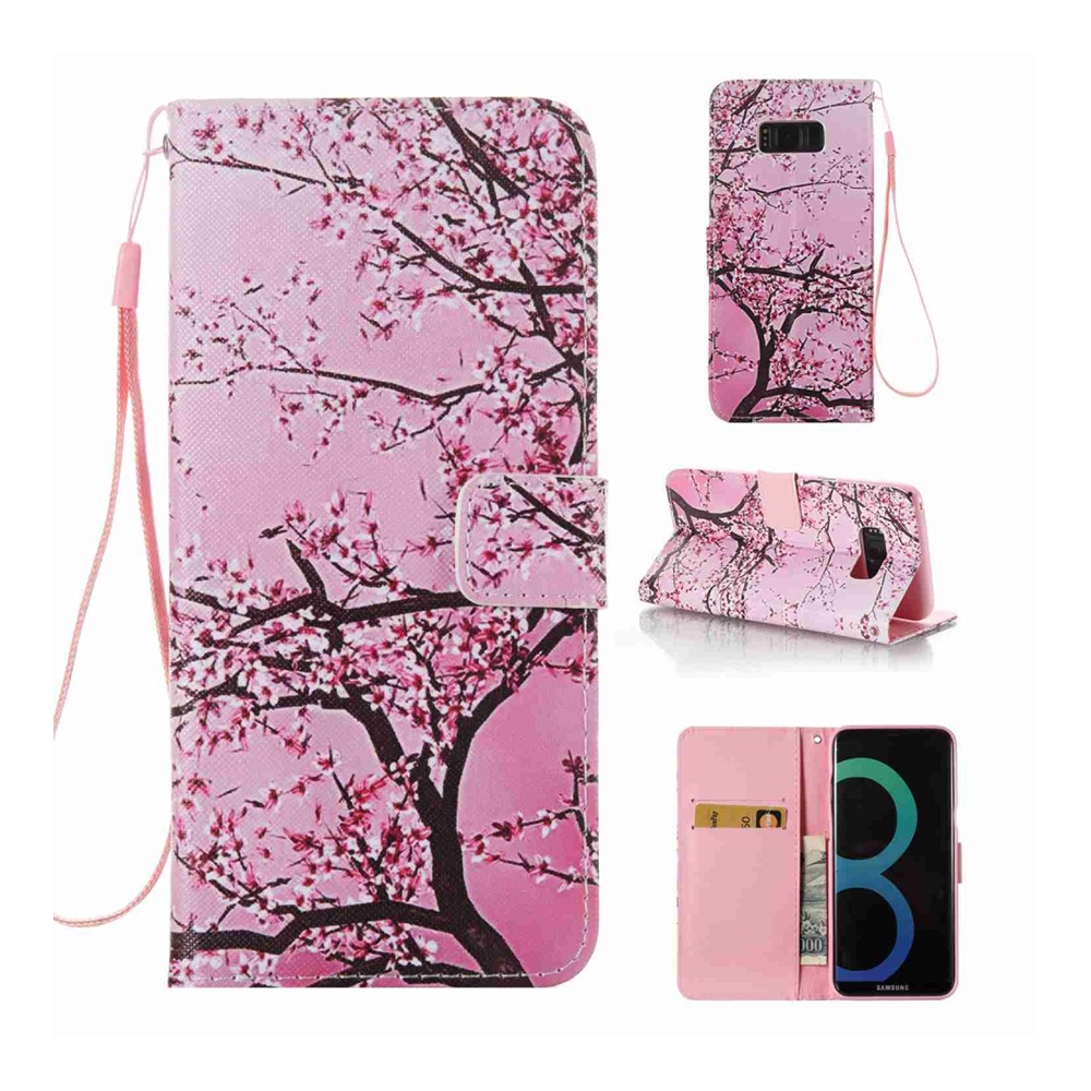 Samsung Galaxy S8+ Plus Leder Tasche Portemonnaie mit Kartenfächern Blütenbaum - Pink