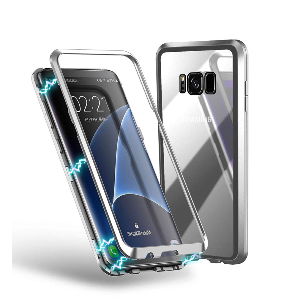 Image of Samsung Galaxy S8+ Plus Magnetische Alu Schutzhülle mit Panzer Glas Backcover (Magnet-Technologie) - Silber bei Apfelkiste.ch
