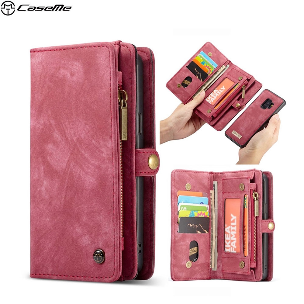 Samsung Galaxy S9 3in1 Echtleder Tasche + Magnet Hardcase Karten Etui - Rot