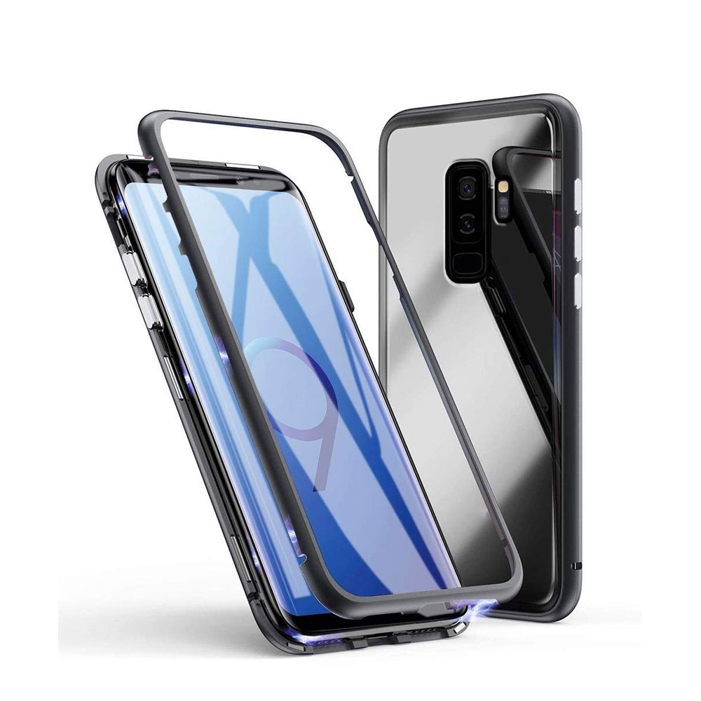 Image of Samsung Galaxy S9+ Plus Magnetische Alu Schutzhülle mit Panzer Glas Backcover (Magnet-Technologie) - Schwarz bei Apfelkiste.ch