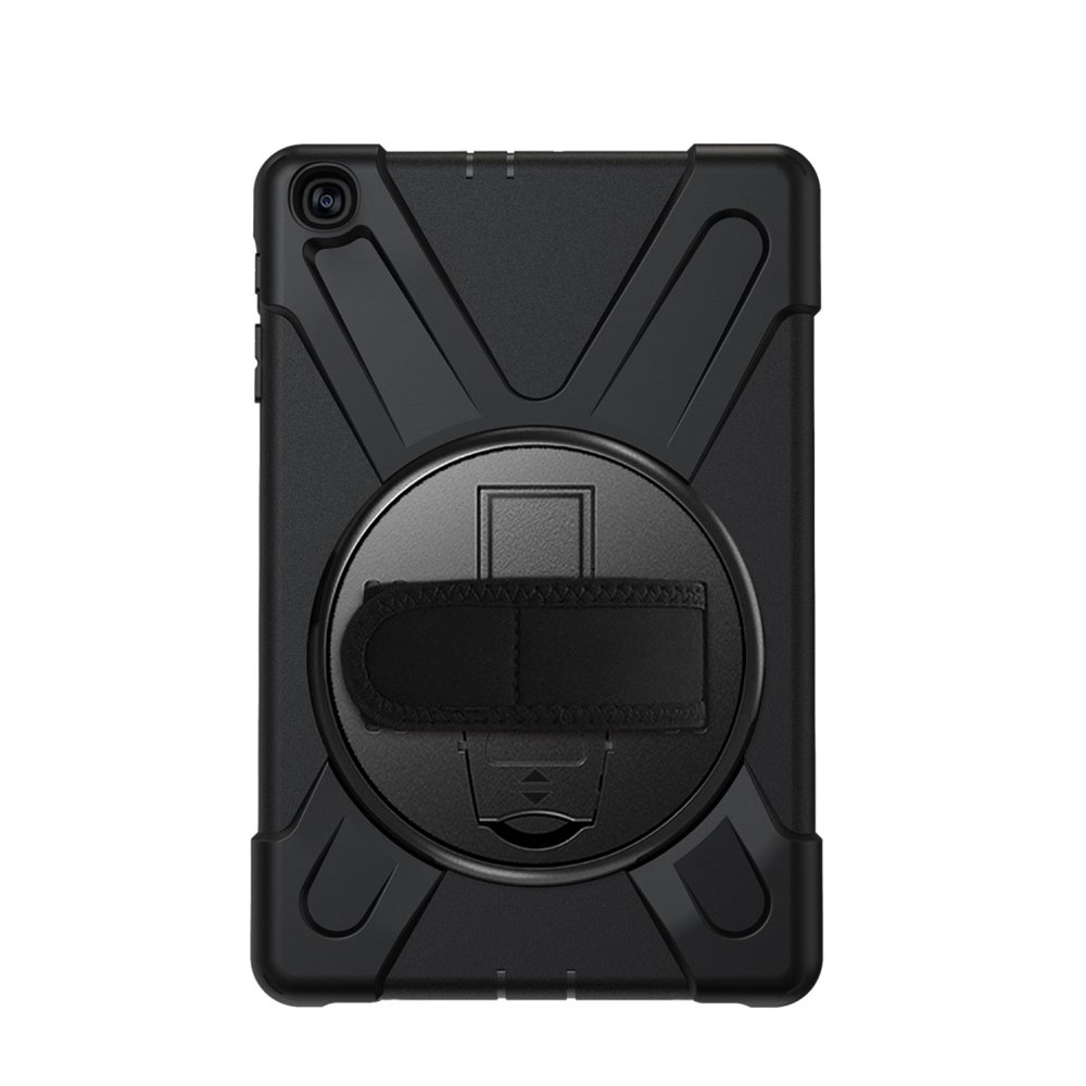 Galaxy Tab A 10.1 (2019) Hybrid Outdoor Silikon Case Hülle mit Aufsteller und Handschlaufe - Schwarz
