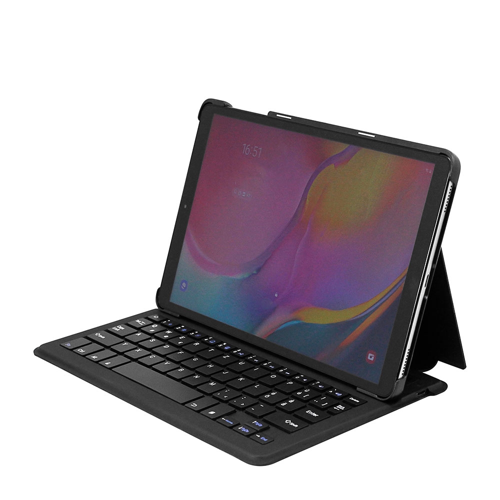 Image of (2in1) Mako - Samsung Galaxy Tab A 10.1 (2019) Bluetooth Tastatur CH Layout QWERTZ + Leder Tasche (MACA0010) - Schwarz bei Apfelkiste.ch