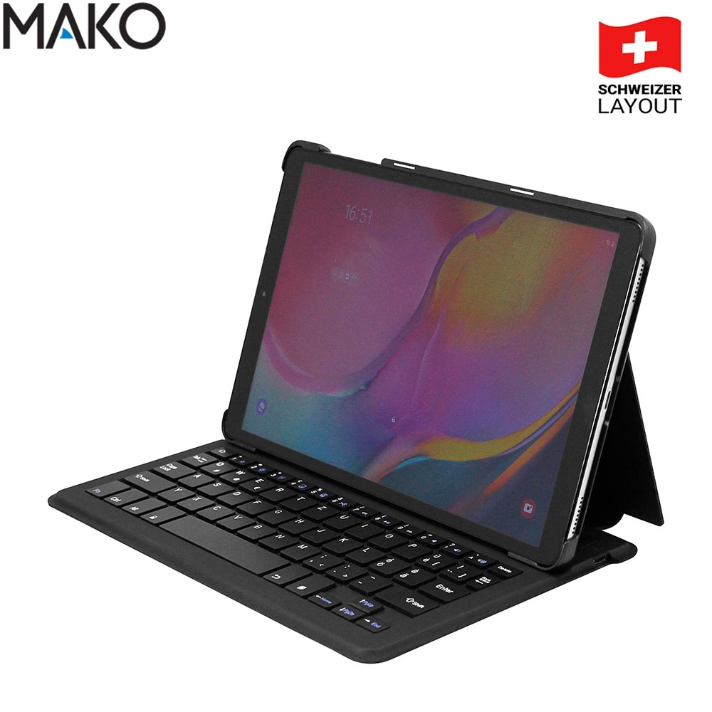 Samsung Galaxy Tab A 10.1 (2019) Leder Tasche mit Bluetooth Tastatur CH Layout QWERTZ (MACA0010) - Schwarz