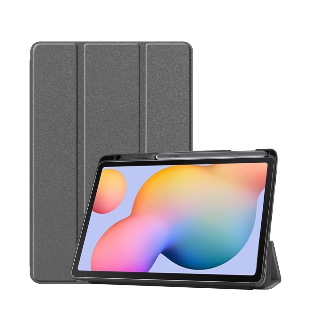 Image of Samsung Galaxy Tab S6 Lite Leder Tasche Smart Case Hülle S-Pen Halterung - Grau bei Apfelkiste.ch
