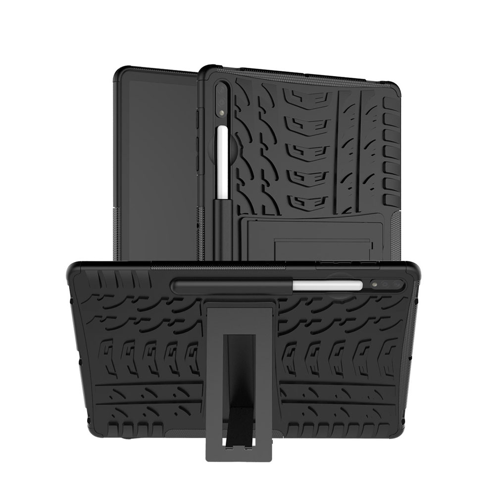 Image of Samsung Galaxy Tab S7+ Plus Hybrid Outdoor Gummi Case Hülle mit Aufsteller + S-Pen Halterung - Schwarz bei Apfelkiste.ch