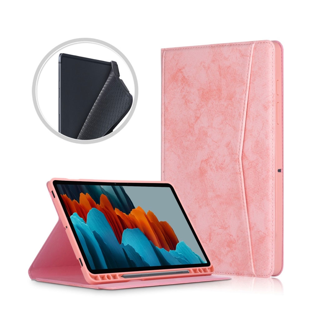 Image of Samsung Galaxy Tab S7+ Plus Vintage Leder Tasche Smart Case Hülle S-Pen Halterung - Rosa bei Apfelkiste.ch