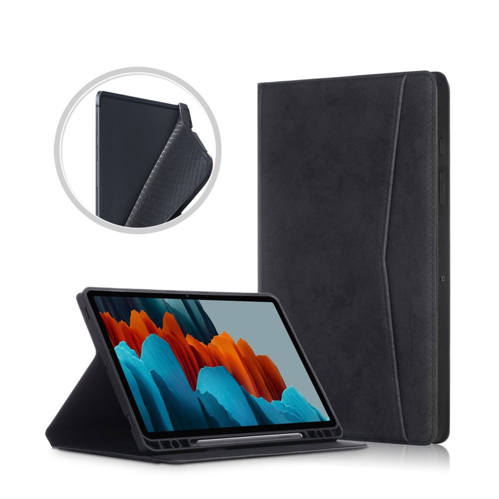 Image of Samsung Galaxy Tab S7+ Plus Vintage Leder Tasche Smart Case Hülle S-Pen Halterung - Schwarz bei Apfelkiste.ch