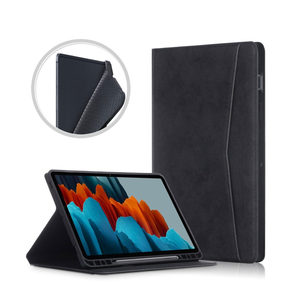 Image of Samsung Galaxy Tab S7 Vintage Leder Tasche Smart Case Hülle S-Pen Halterung - Schwarz bei Apfelkiste.ch
