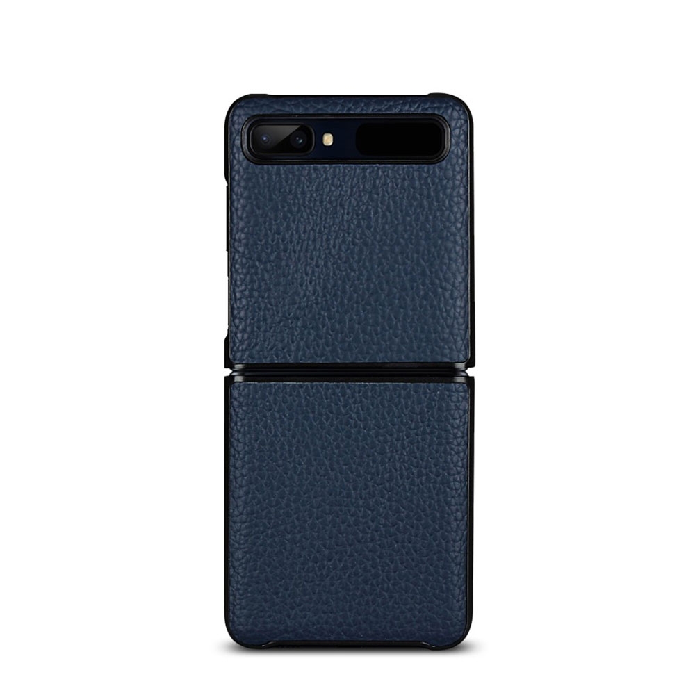 Image of Samsung Galaxy Z Flip 5G / Z Flip Echtleder Hardcase Hülle Litchi Look - Blau bei Apfelkiste.ch