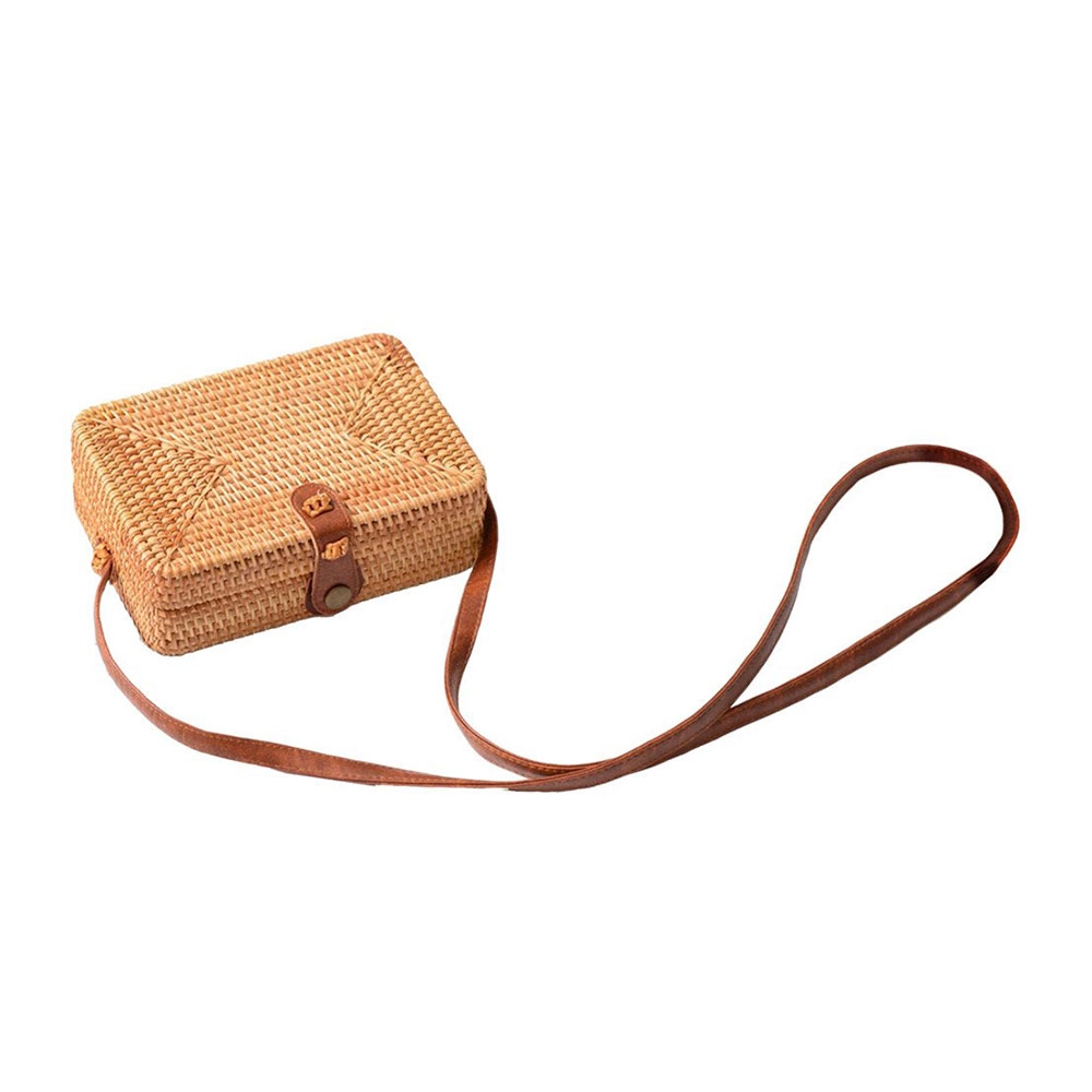 Image of (195mm) Geflochtene Rattan Umhängetasche Handtasche Rechteckig - Braun bei Apfelkiste.ch