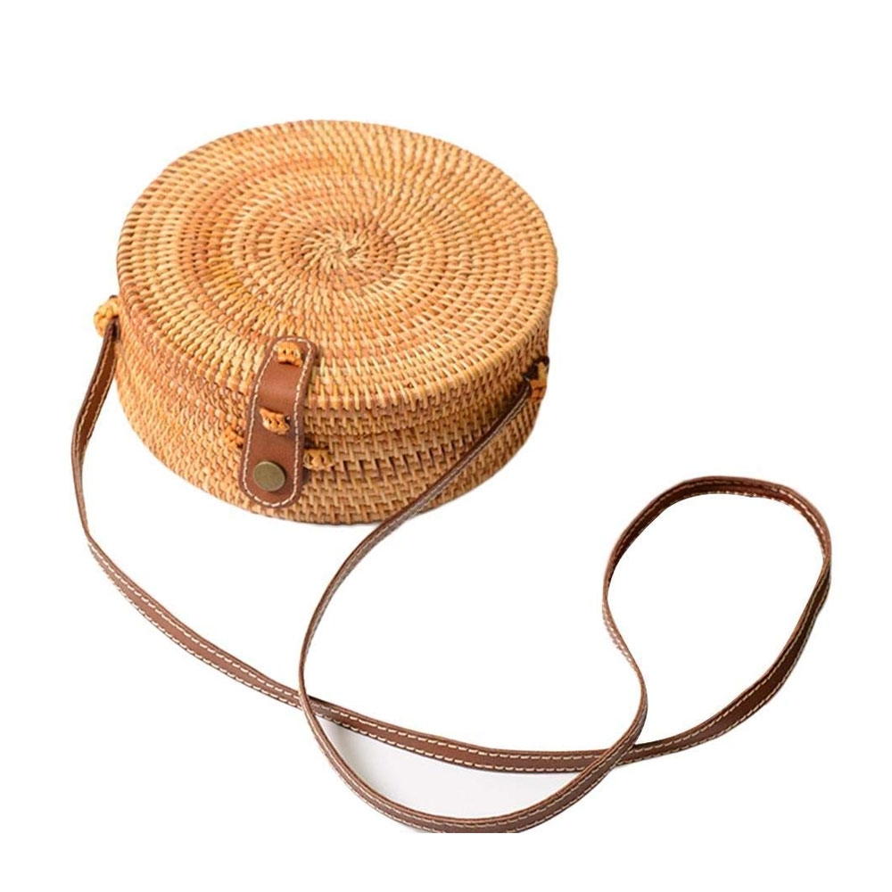 Image of (Ø198mm) Geflochtene Rattan Umhängetasche Handtasche Rund - Braun bei Apfelkiste.ch