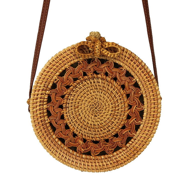 Image of (Ø203mm) Geflochtene Rattan Umhängetasche Handtasche Rund - Braun bei Apfelkiste.ch