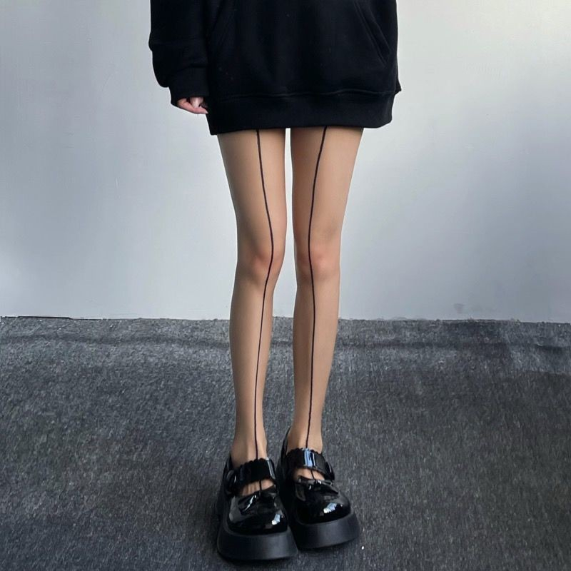 Image of Gemusterte Damen Strumpfhose Fashion Stretch Spitzen Nylonstrumpfhose Streifen (OneSize) - Nude bei Apfelkiste.ch