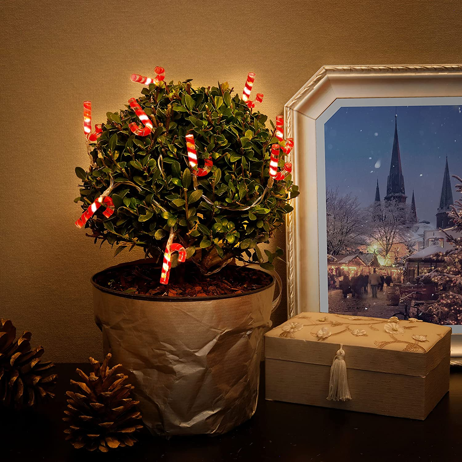 Image of Goobay - (1.2m) 10-LED's Deko Silberdraht Lichterkette Zuckerstangen (Batteriebetrieben) - Warmweiss bei Apfelkiste.ch