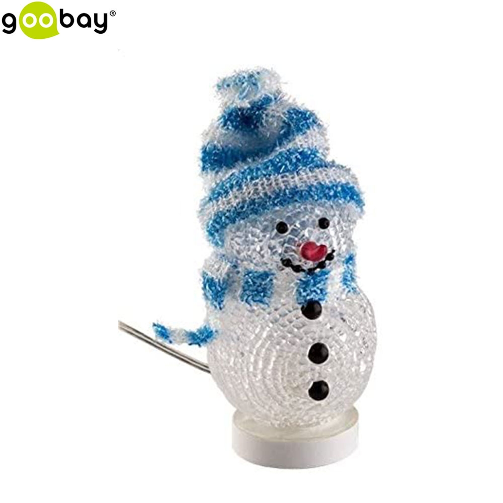 Dekorative LED Weihnachts Schneemann Lichterfigur mit LED Beleuchtung und Mütze - Blau