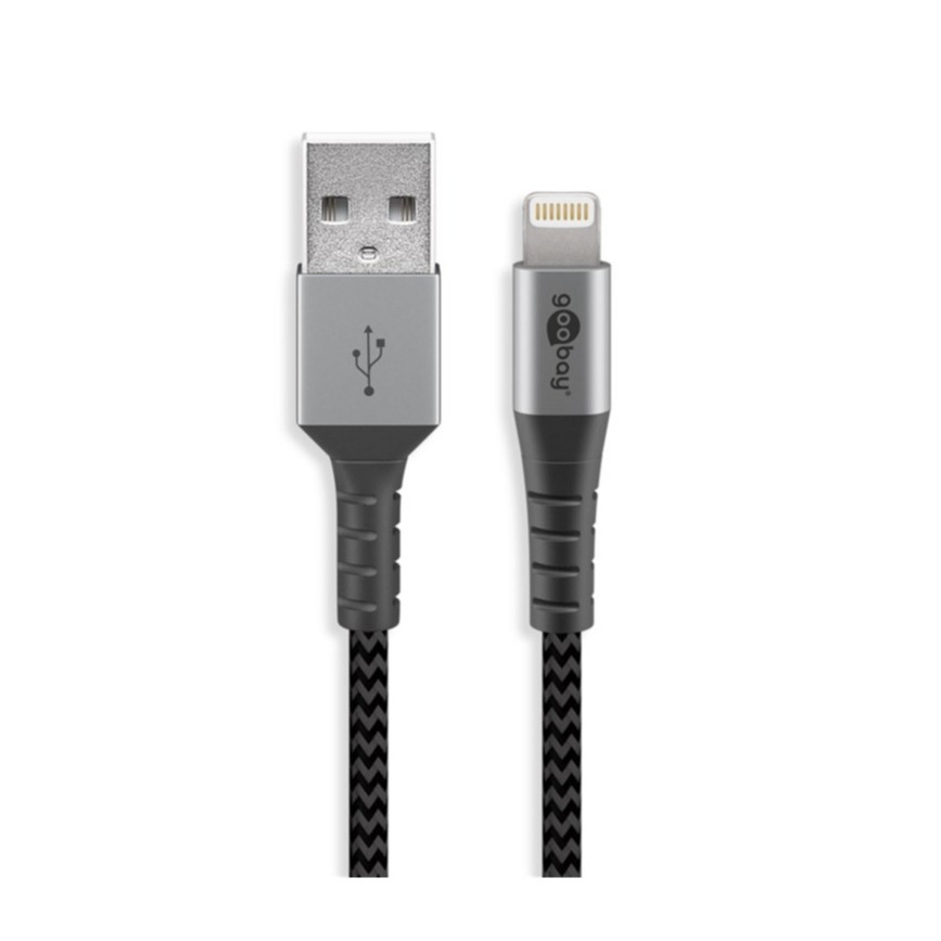 Image of Goobay - (0.5m) MFi USB A auf Lightning Daten Ladekabel Nylon - Grau / Schwarz bei Apfelkiste.ch