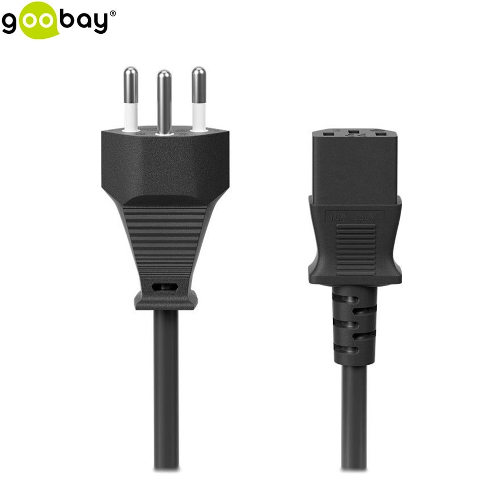 (2m) Netzkabel Ladekabel Schweiz CH 3-polig (C13 Kaltgerätestecker / SEV 1011) - Schwarz